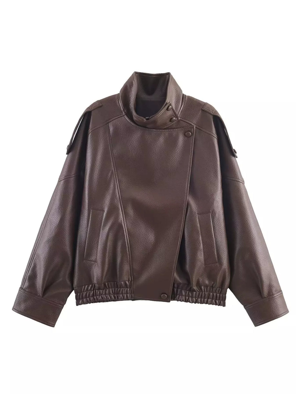 Zip-Up Faux Leather Moto Jacket - Godess Beauty  #
