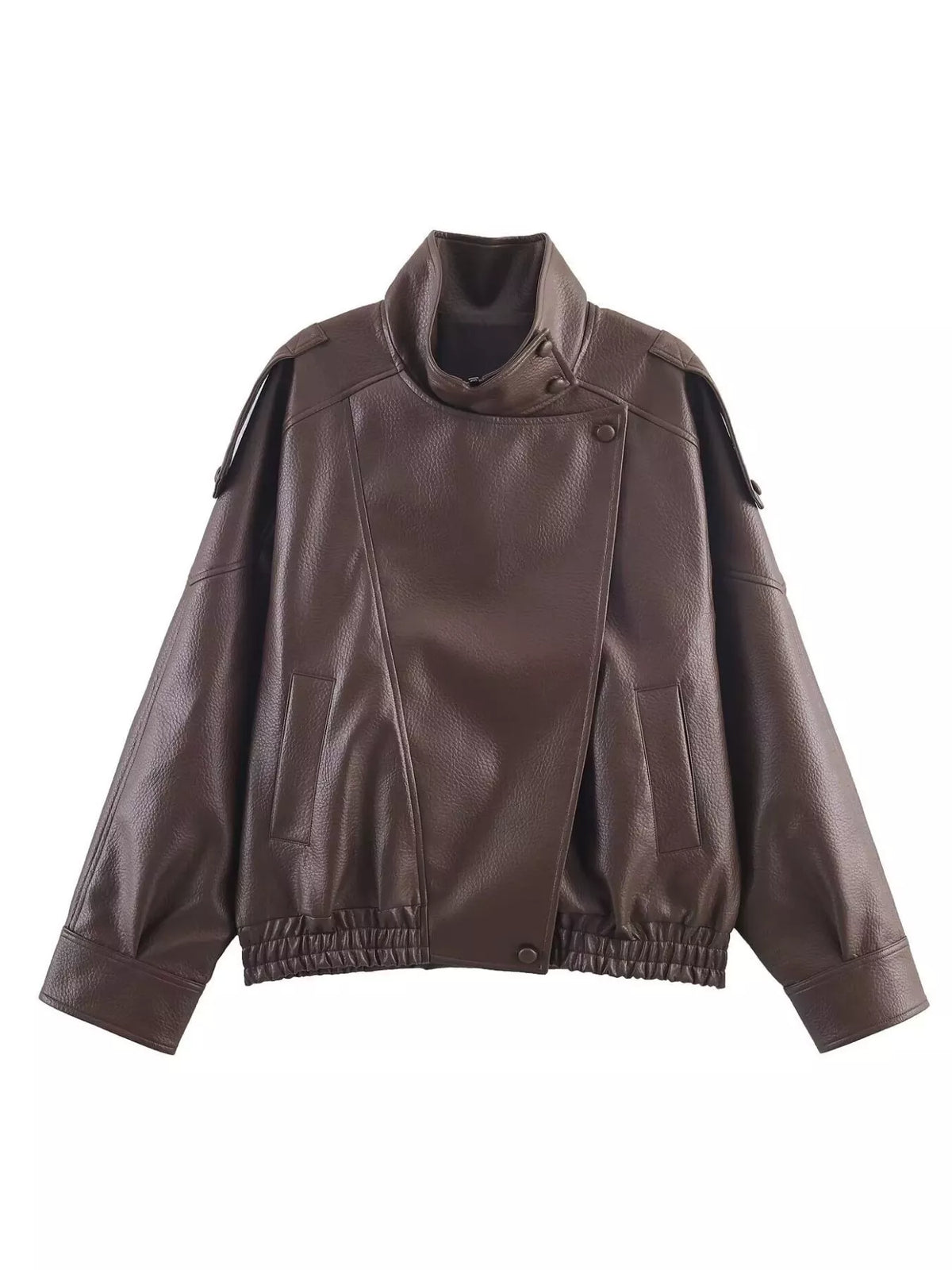 Zip-Up Faux Leather Moto Jacket - Godess Beauty  #