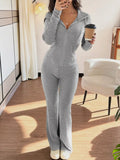 Zip Up Hooded Top and Pants Set - Godess beauty  #