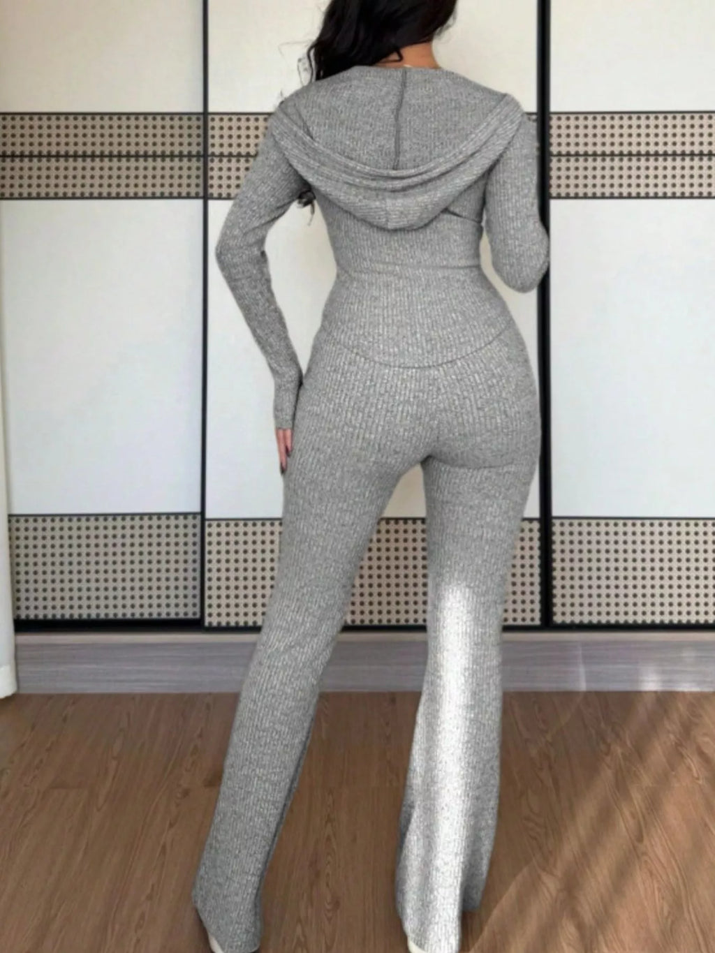 Zip Up Hooded Top and Pants Set - Godess beauty  #
