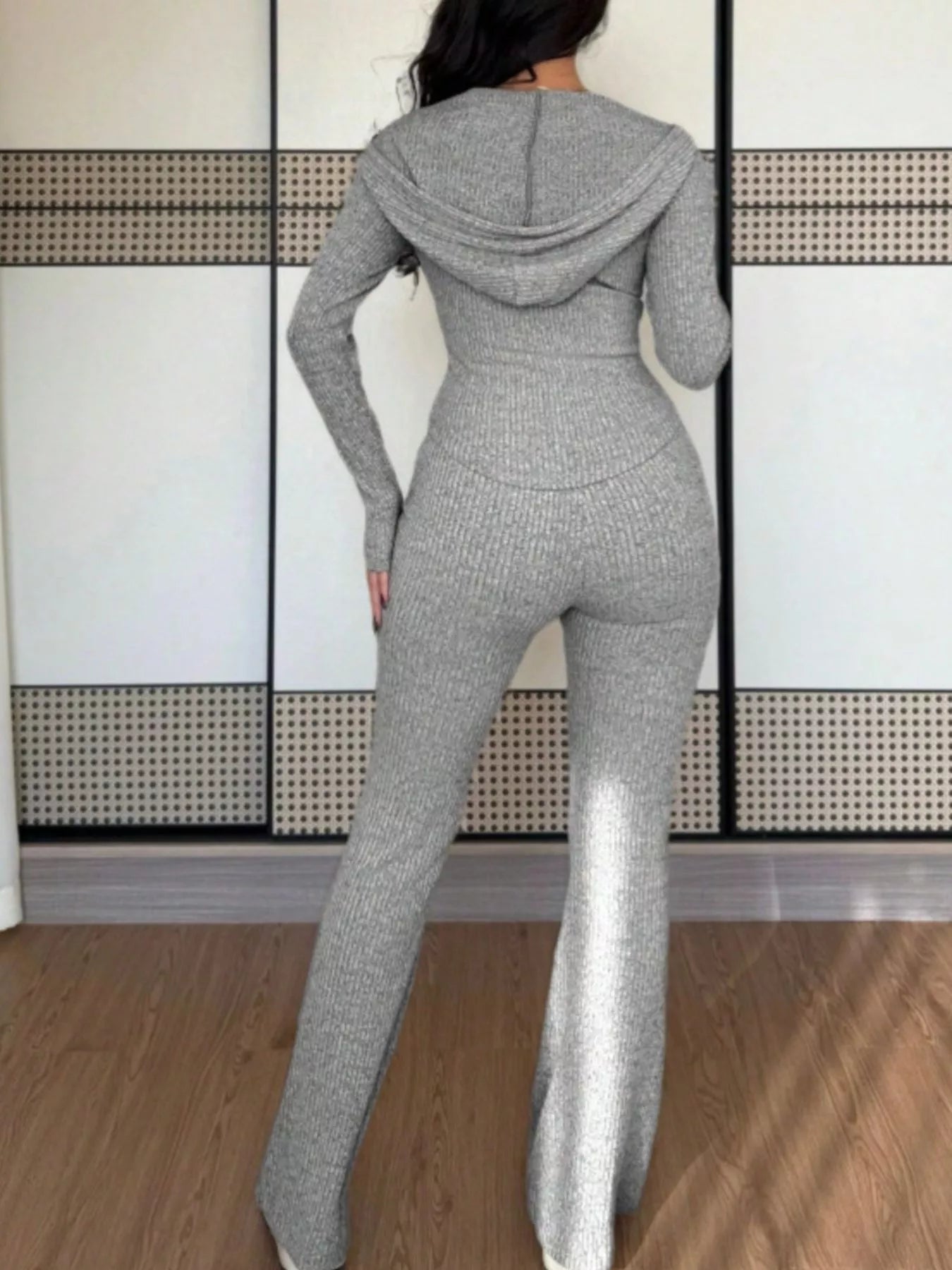 Zip Up Hooded Top and Pants Set - Godess beauty  #