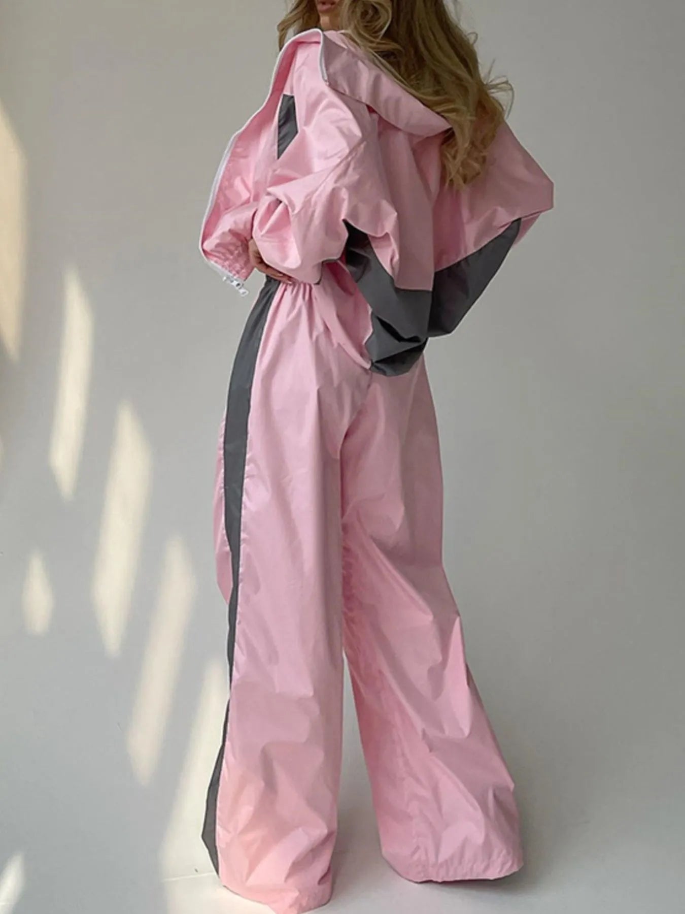 Zip Up Long Sleeve Top and Pants Set - Godess beauty  #