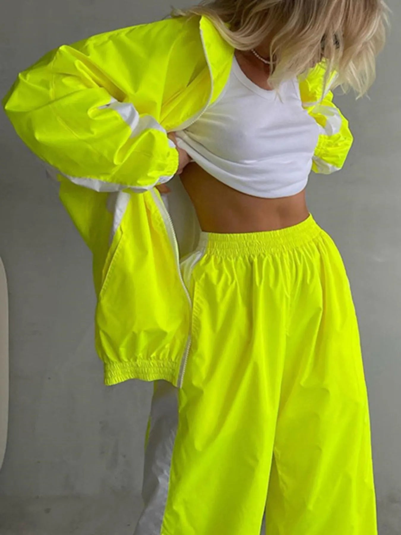 Zip Up Long Sleeve Top and Pants Set - Godess beauty  #