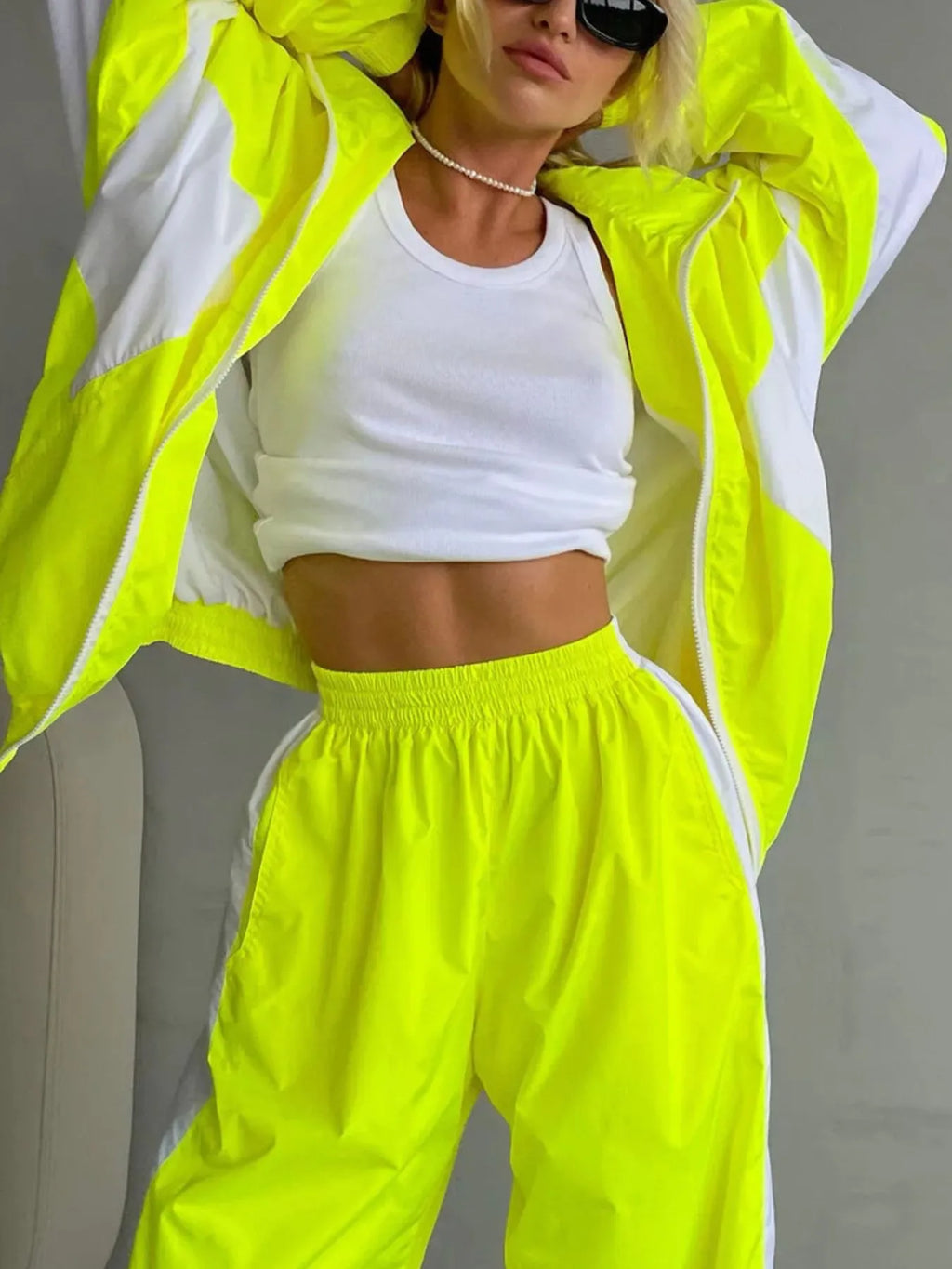 Zip Up Long Sleeve Top and Pants Set - Godess beauty  #