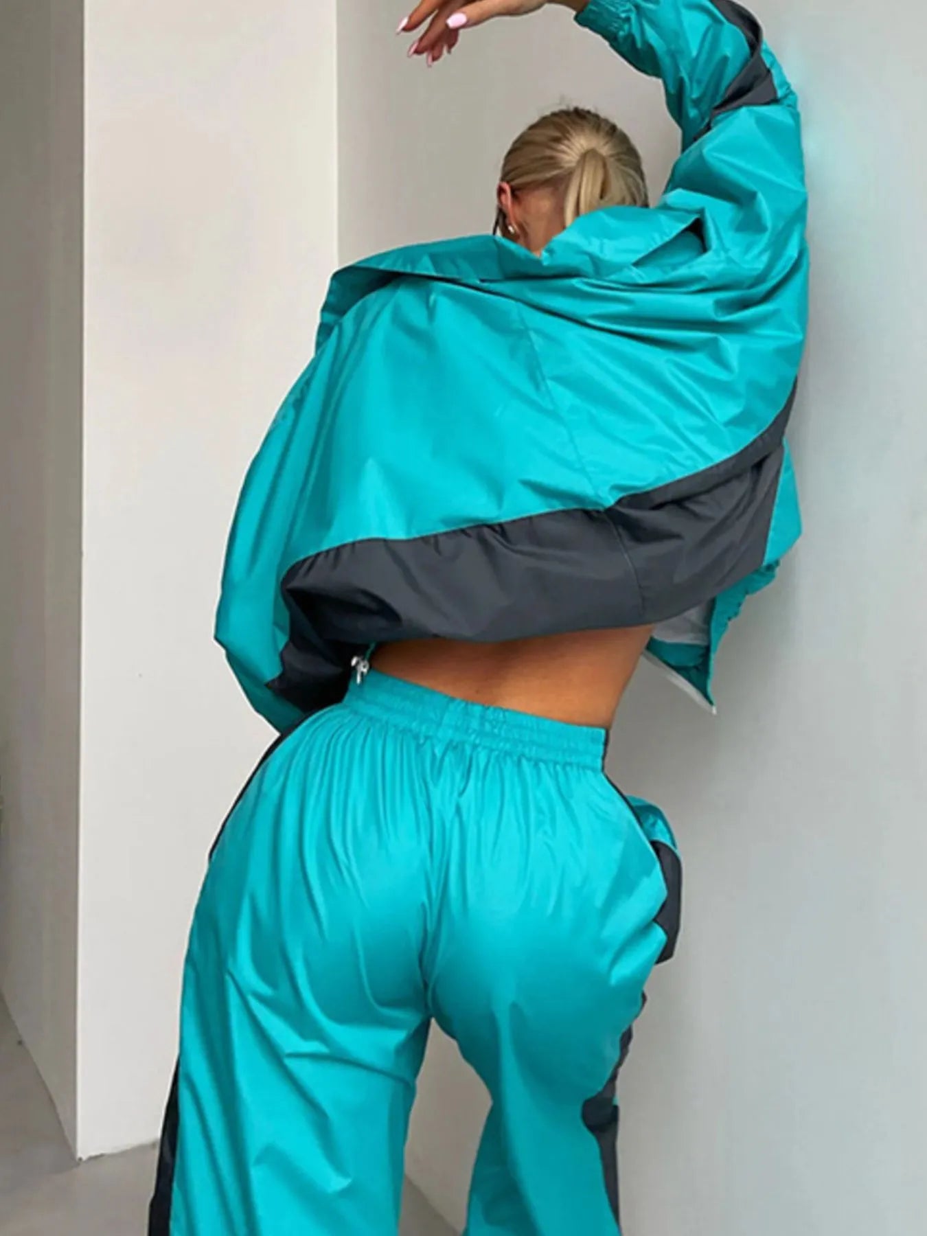 Zip Up Long Sleeve Top and Pants Set - Godess beauty  #