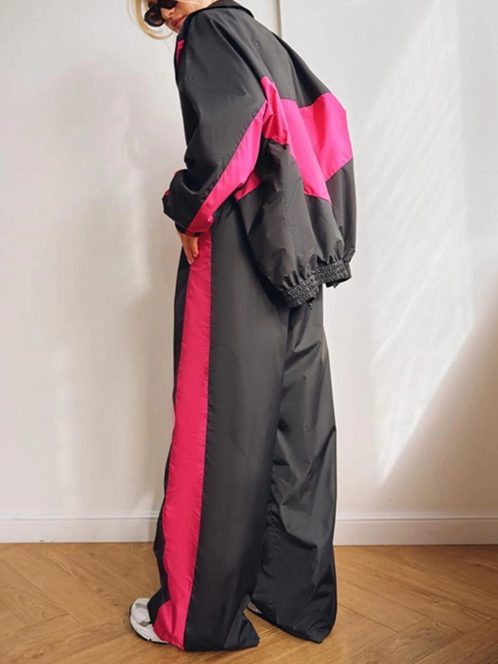 Zip Up Long Sleeve Top and Pants Set - Godess beauty  #