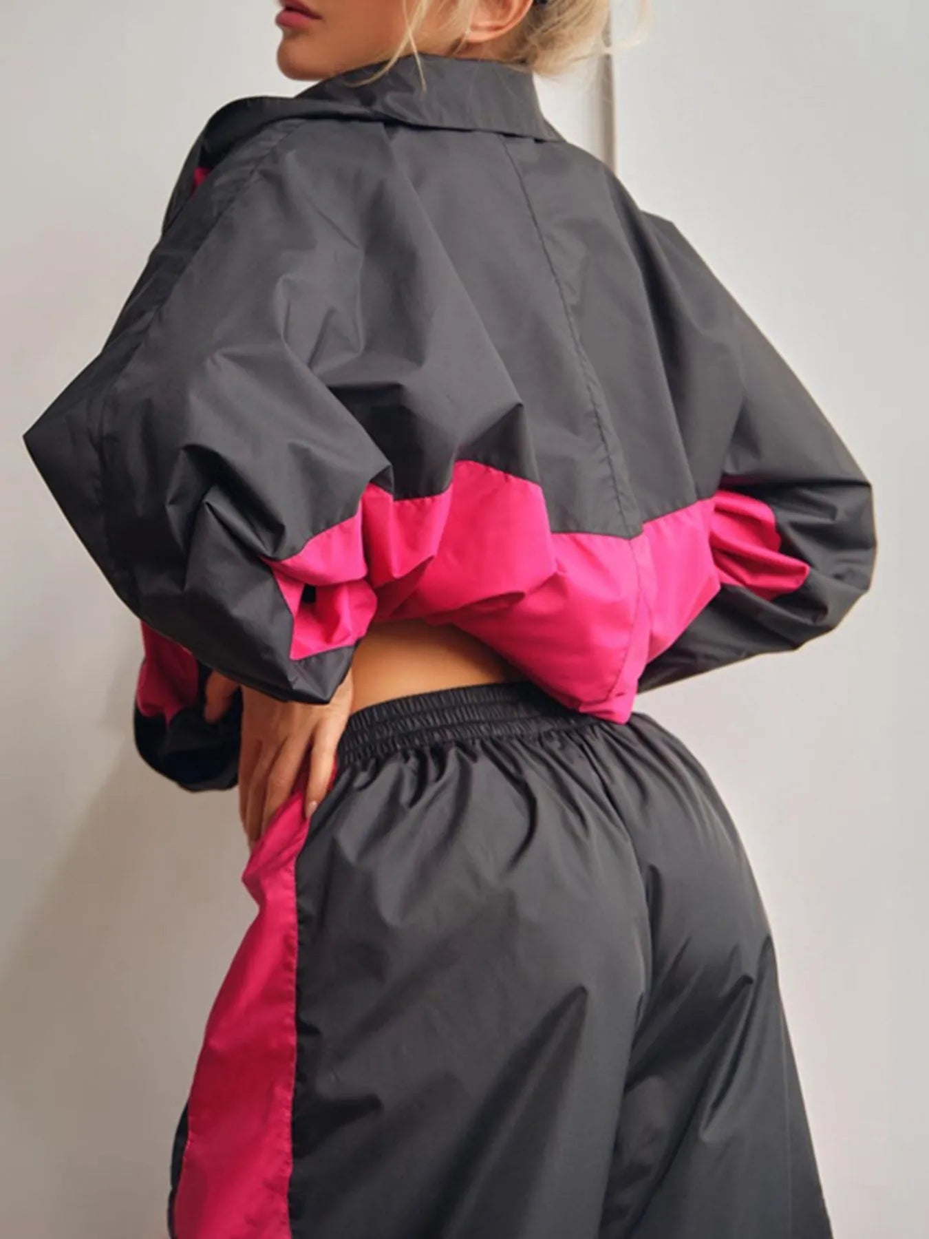 Zip Up Long Sleeve Top and Pants Set - Godess beauty  #