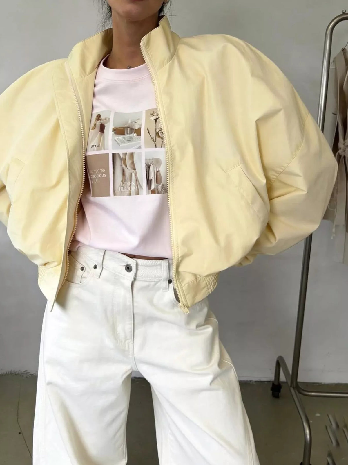 Zip Up Oversized Bomber Jacket - Godess Beauty  #