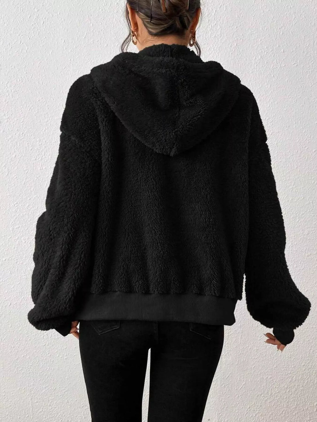 Zip-Up Plush Hooded Outerwear - Godess Beauty  #